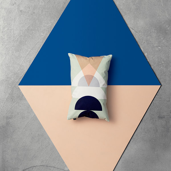 Peach meets cobalt in a geometric display