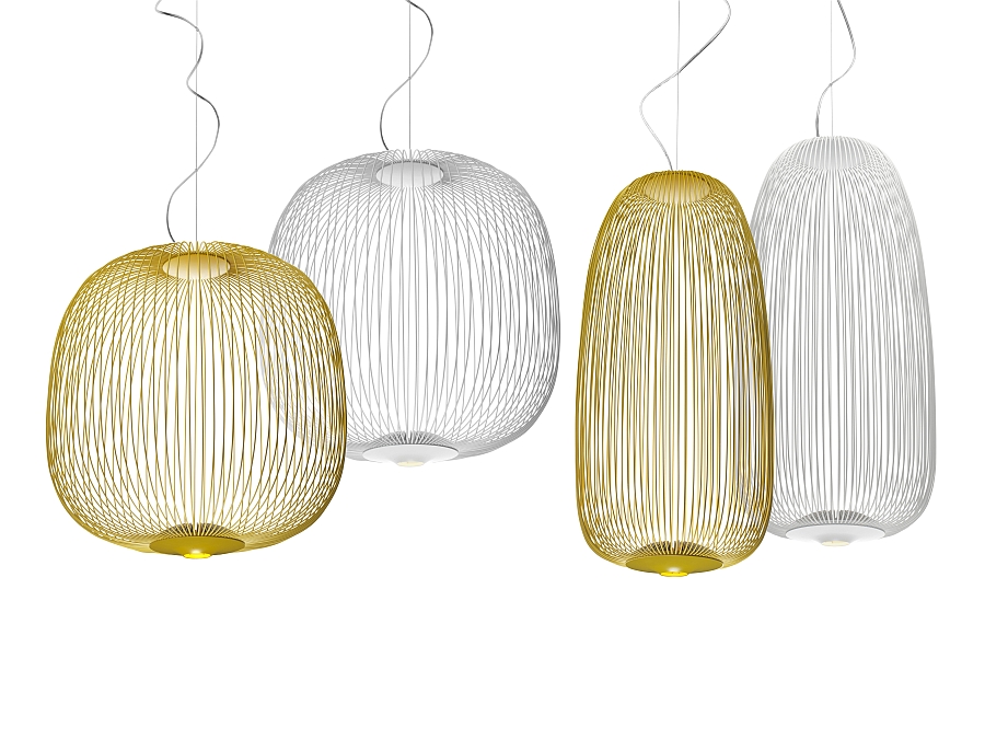 Pendant lamps inspired by the spokes of a bicycle wheel