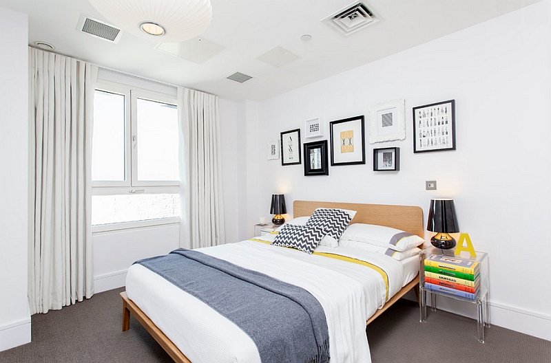 White bedroom deals with color accents