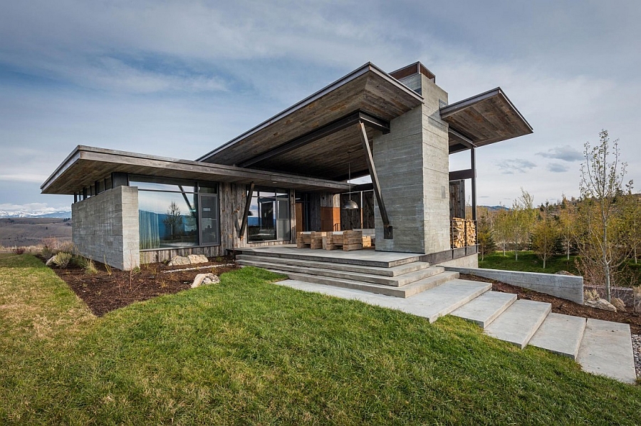 Rustic exterior of the contemporary Jackson Hole Retreat