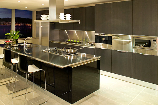 Sleek modern kitchen with stainless steel countertops