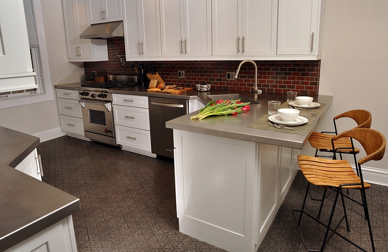 Small kitchen with stainless steel countertop