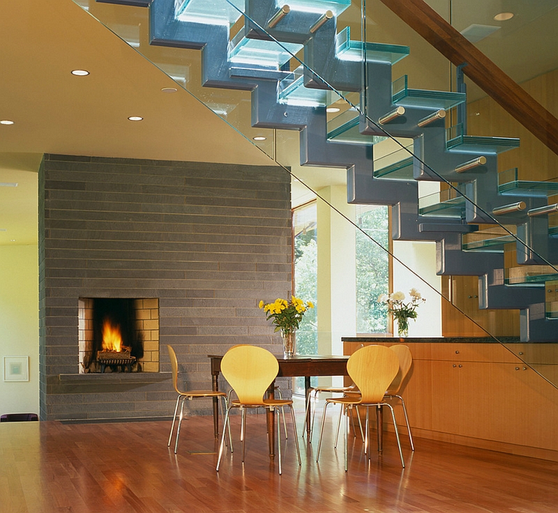 Smart dining room under the glass staircase