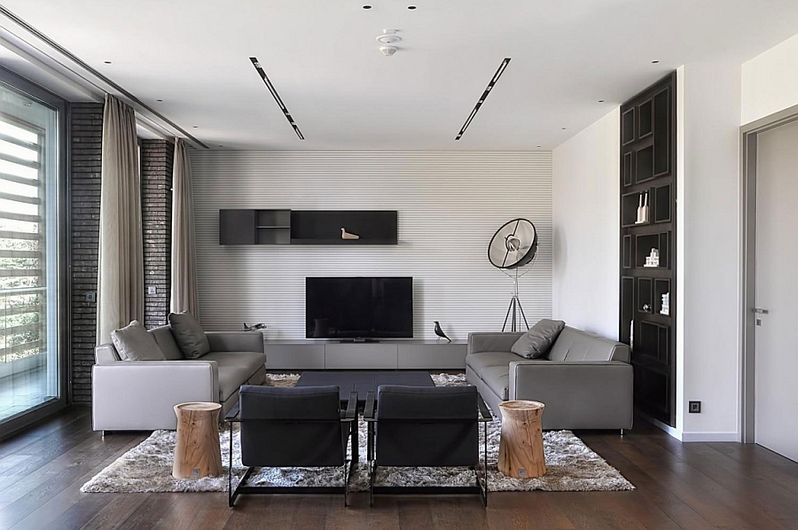 Spacious living room in grey and white