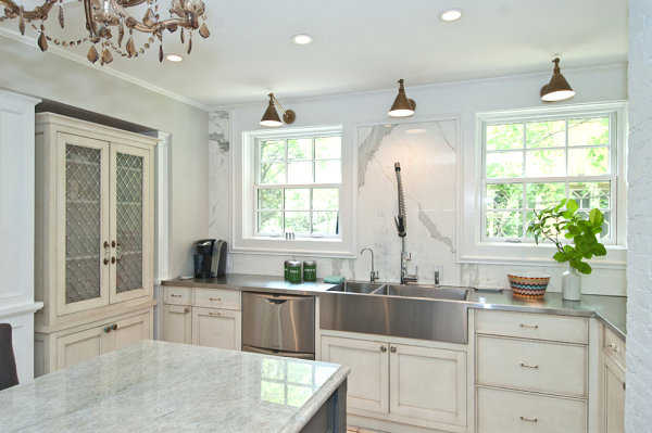 Stainless steel adds a modern touch to a traditional kitchen