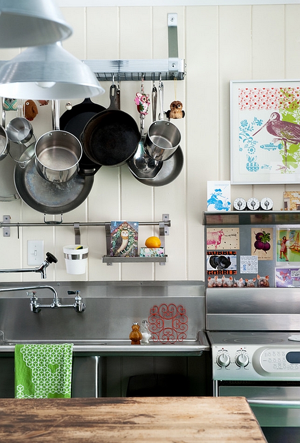 Stainless steel utensils in the kitchen