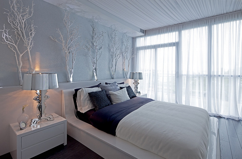 Stunning contemporary bedroom in wintery whites