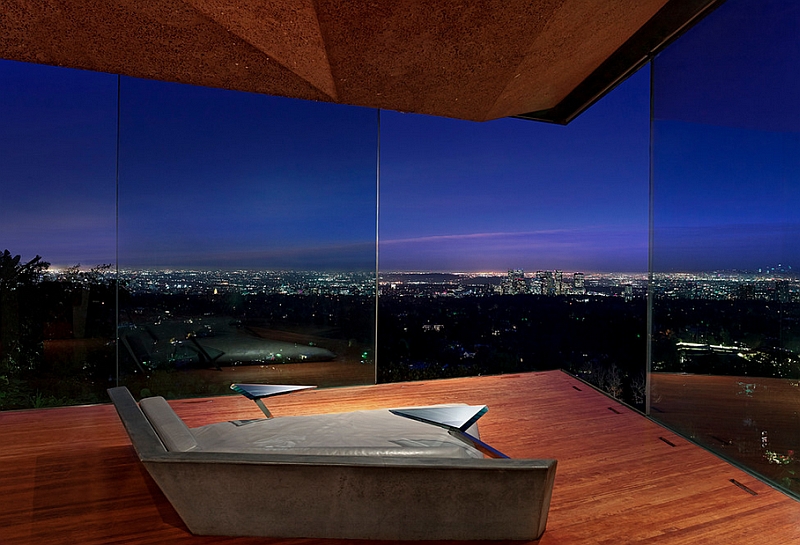 Stunning minimalist bedroom with amazing views of Los Angeles City Skyline