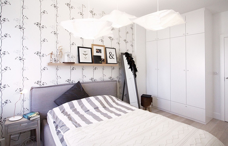 Stylish Scandinavian bedroom in unassuming, cool colors