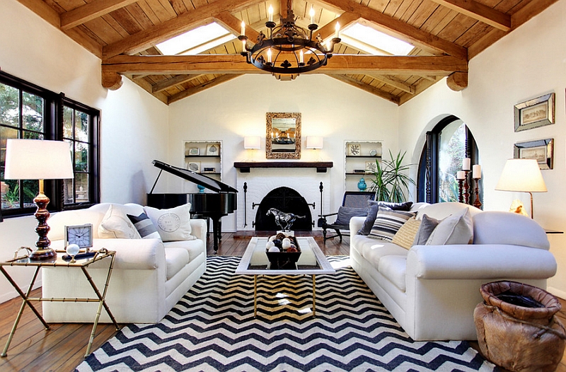 Stylish chevron rug in the living room