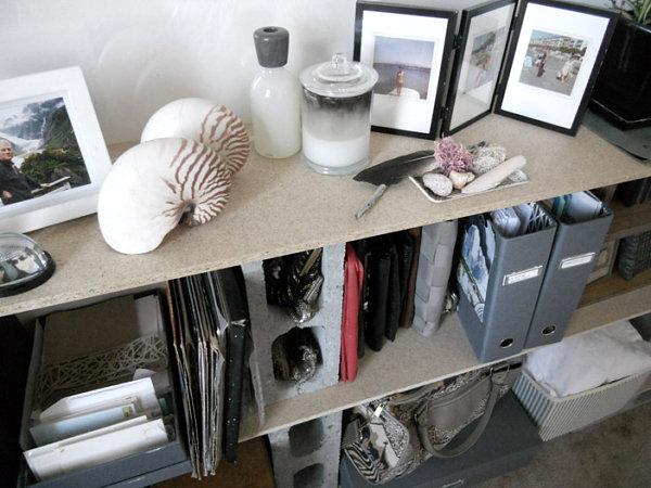 Stylish cinder block shelving