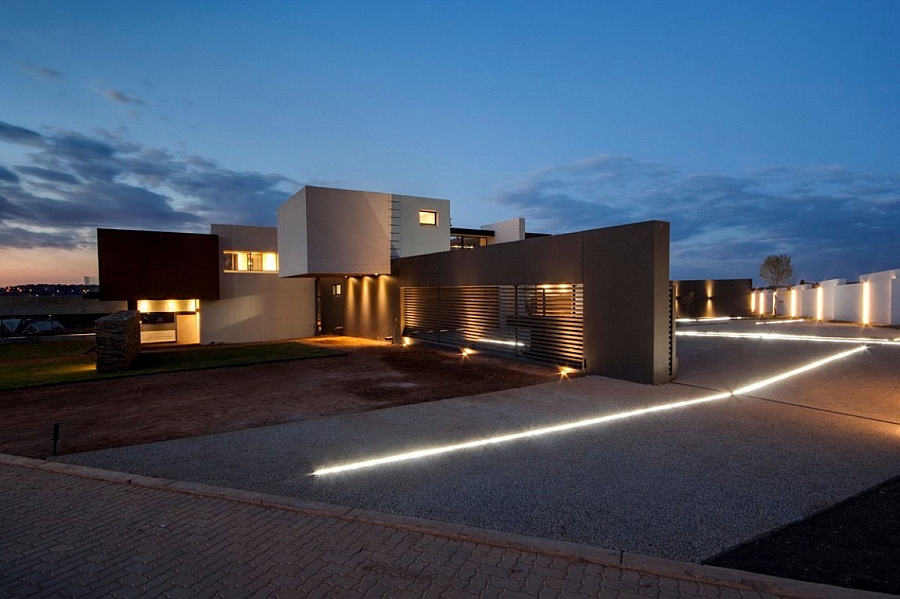 Stylish illuminated exterior of the house