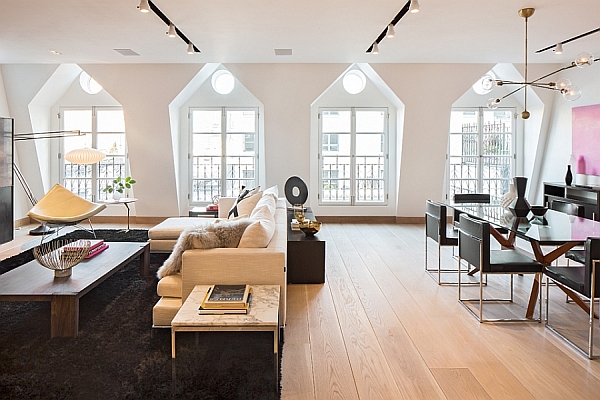 Stylish living room of the Tribeca Penthouse, NYC