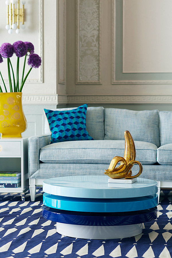 Swiveling blue coffee table from Jonathan Adler