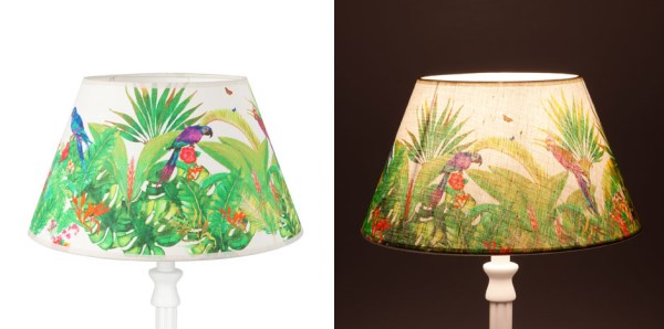 Tropical lampshades with a parrot motif