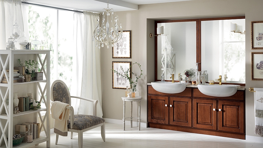 Twin washbasins in the bathroom stand out visually