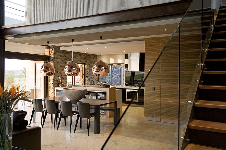 View of the kitchen and the dining area