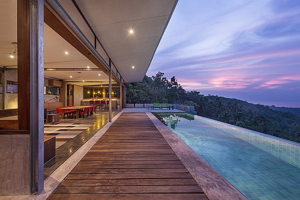 View of the tranquil susnet above the sea at the Naked House in Thailand