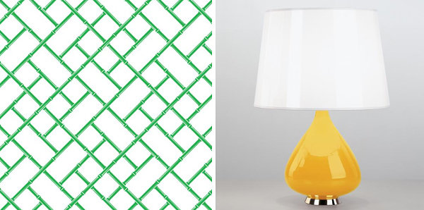 Wallpaper and lamp from Jonathan Adler