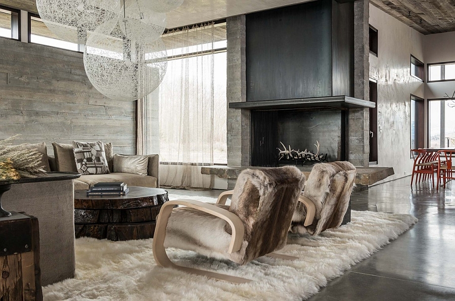 Warm fabric and textures in the living room of Jackson Hole Home