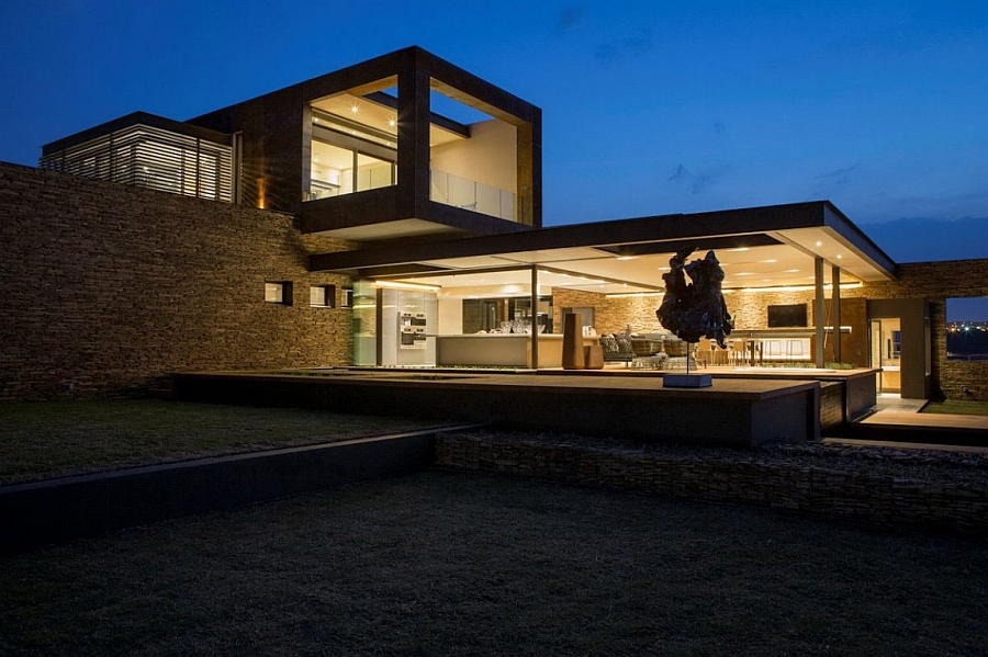 Warm lighting of the bush cabin styled home