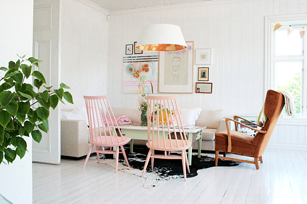 White room with pastel hues