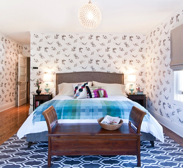 Wonderful use of varied pattern in the bedroom