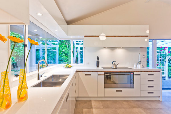 Yellow and green accents in a modern kitchen