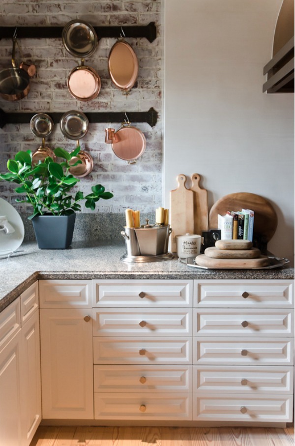 grey white washed brick backsplash