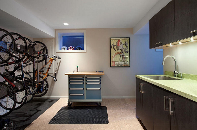 An entry space with a cool bike rack for the cycling enthusiast