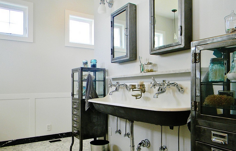 Apothecary cabinets in the Farmhouse style bathroom