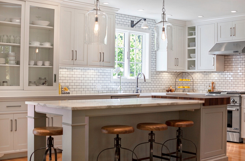 Apothecary-style cabinets in white in the modern kitchen