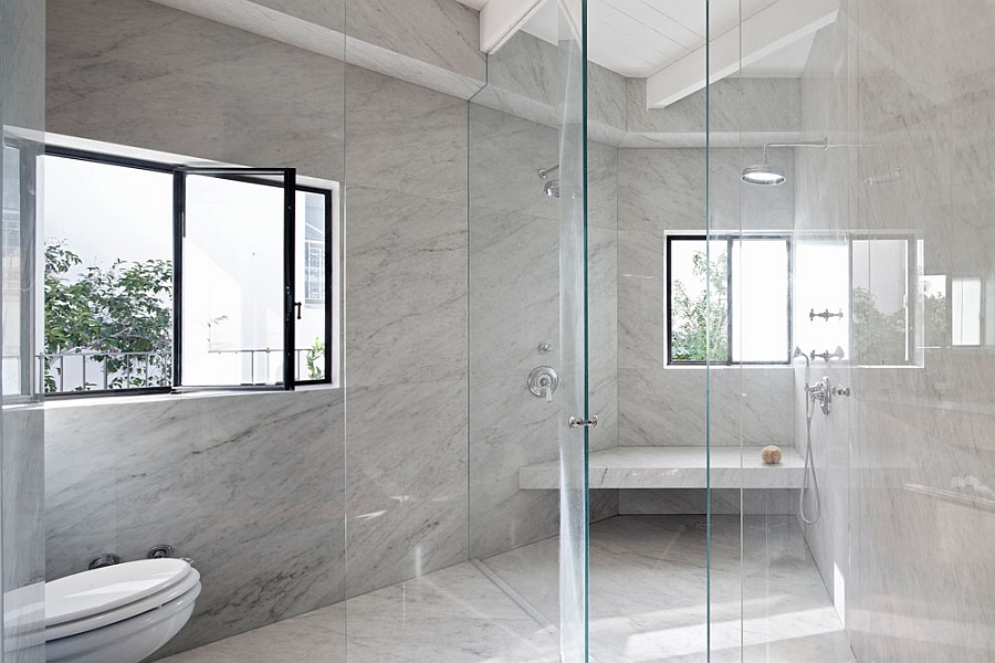 Bathroom and shower area in Marble