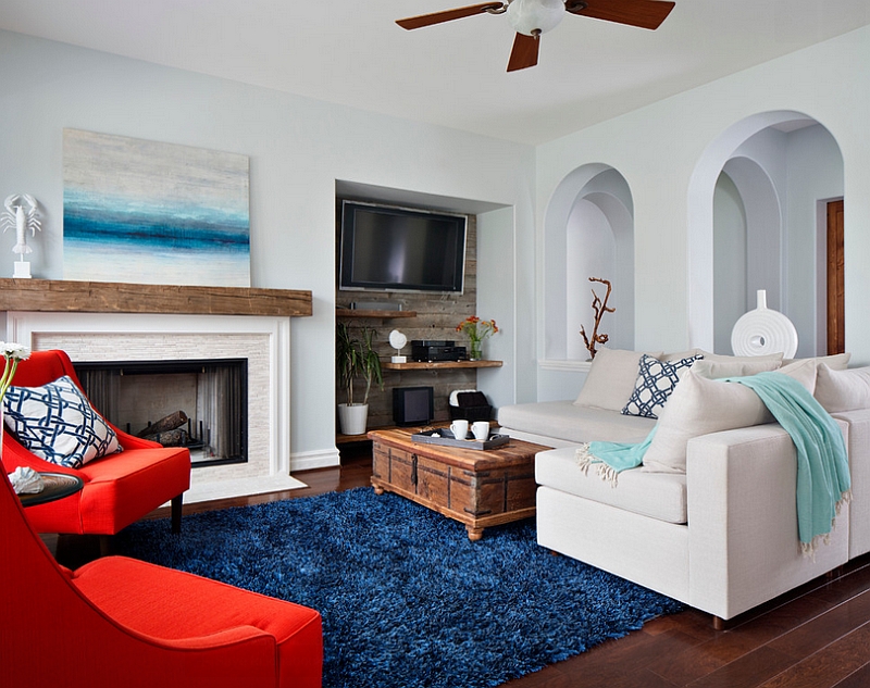 Beach style living room with lovely pops of color