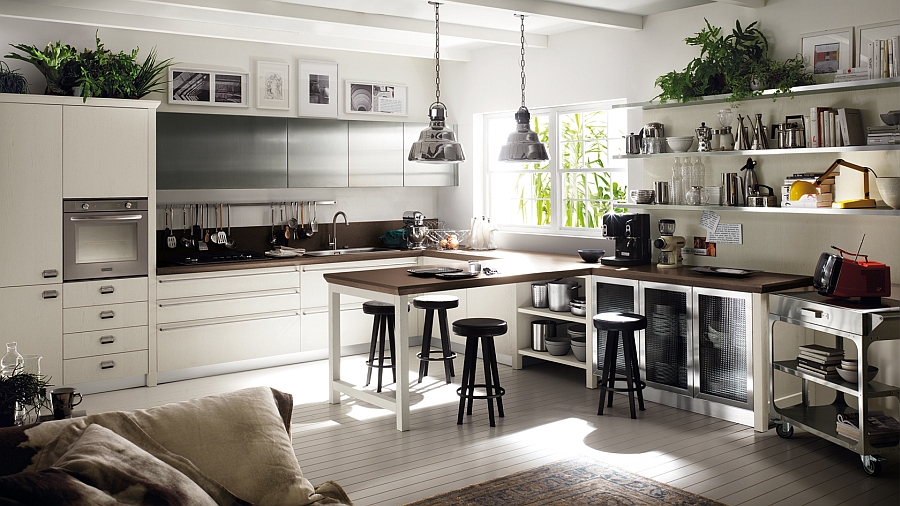 Beautiful contrast between dark and light surfaces in the kitchen