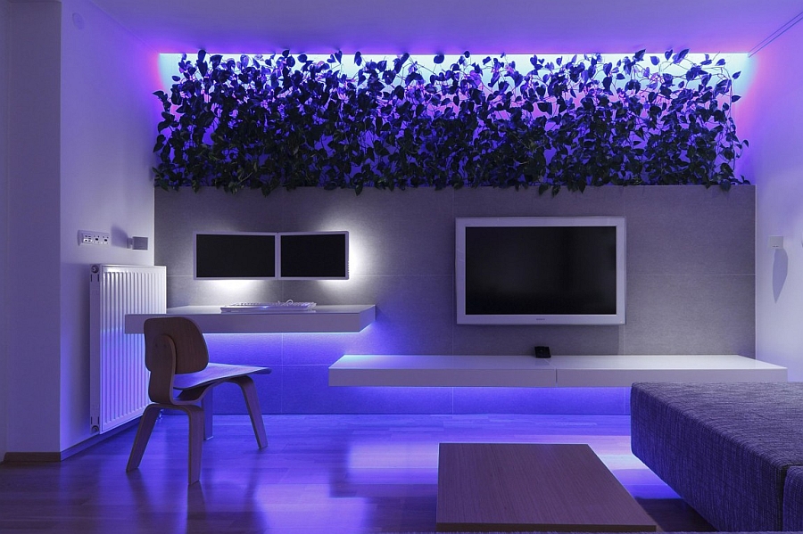 Blue LED lighting for the snazzy modern living room