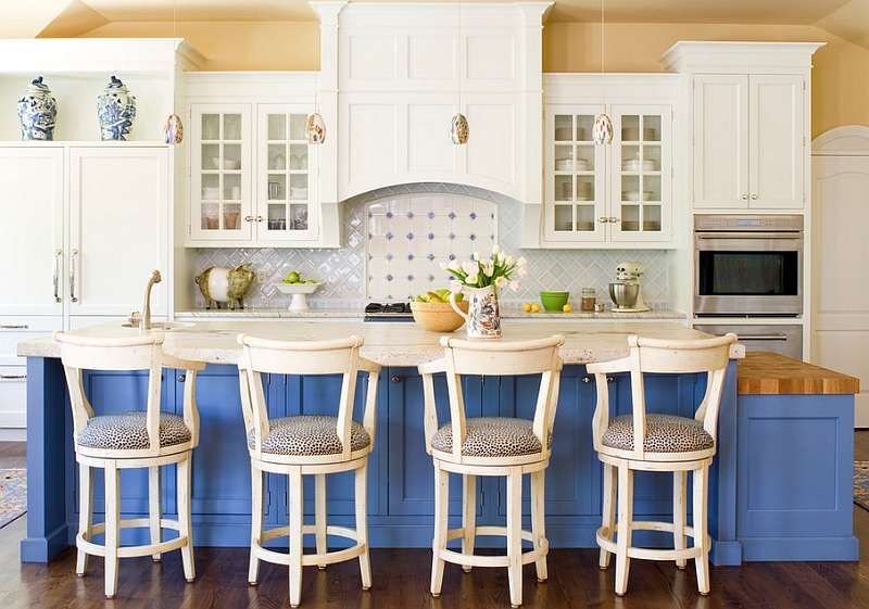 Blue and white kitchen with a traditional design