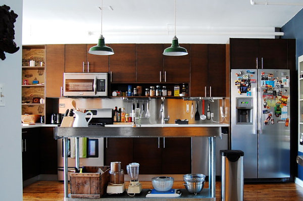 Brooklyn loft kitchen with a stainless steel island