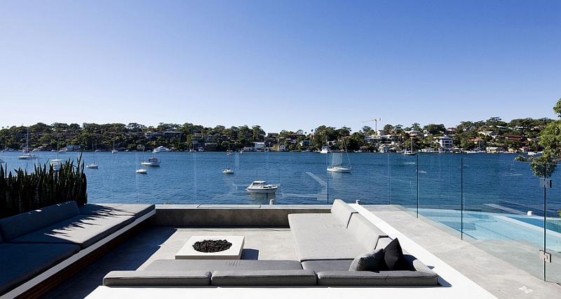 Chic patio with sunken seating and amazing views of the Sydney harbor