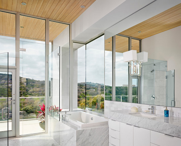 Clean-lined marble bathroom