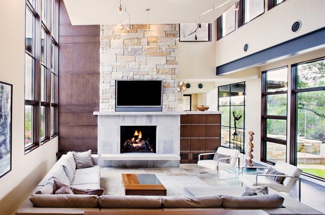 Contemporary & Modern Fireplace Designs with TV Above Mantel