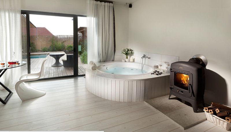 Contemporary bathroom with a lovely hot tub