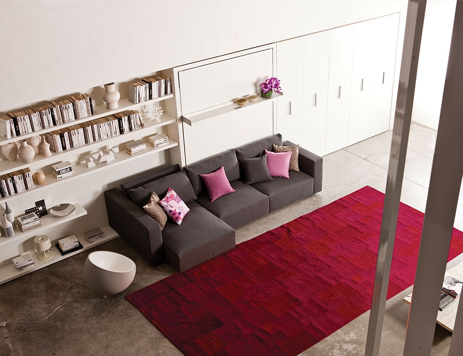 Contemporary murphy bed with a large L-shaped Sofa