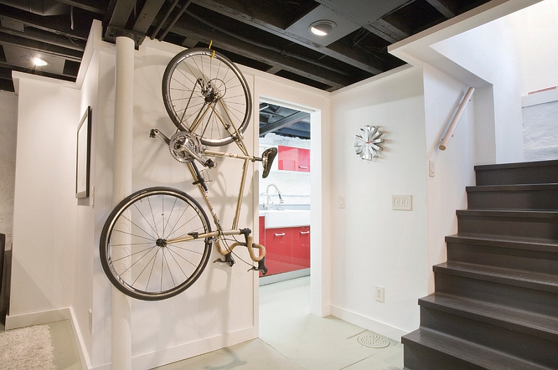 Cool bike rack in the industrial style basement