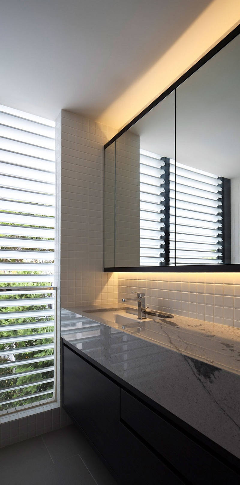 Custom made louvers in the bathroom