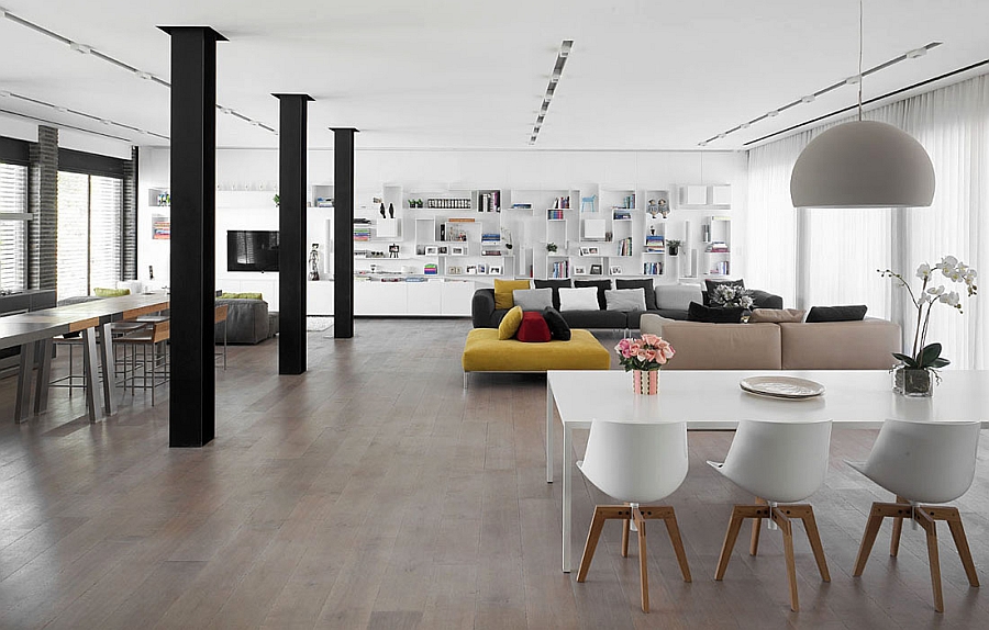 Dining area with oversized pendant