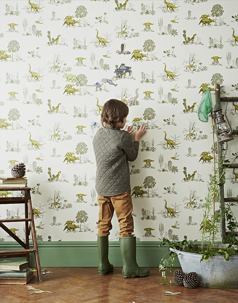 Dinosaur themed magnetic wallpaper for the kids' room