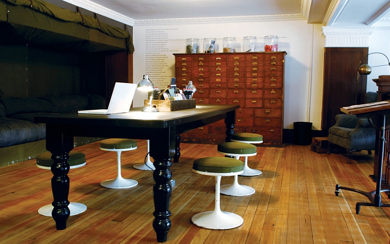 Eclectic dining room serves also as a unique home office!