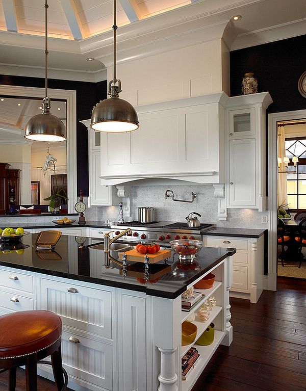 Eclectic kitchen in black and white