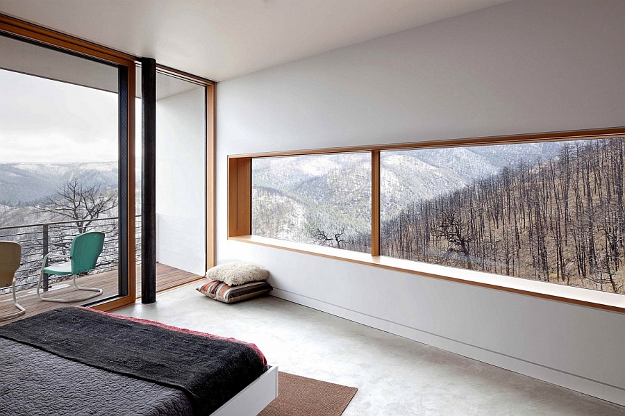 Framed views of the mountain range from the bedroom